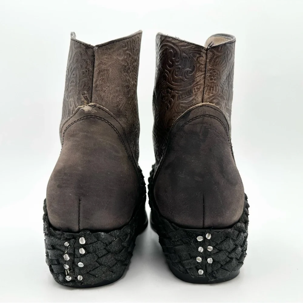 Freebird by Steven Mzcal Slate Brown Tooled Leather Western Ankle Boots